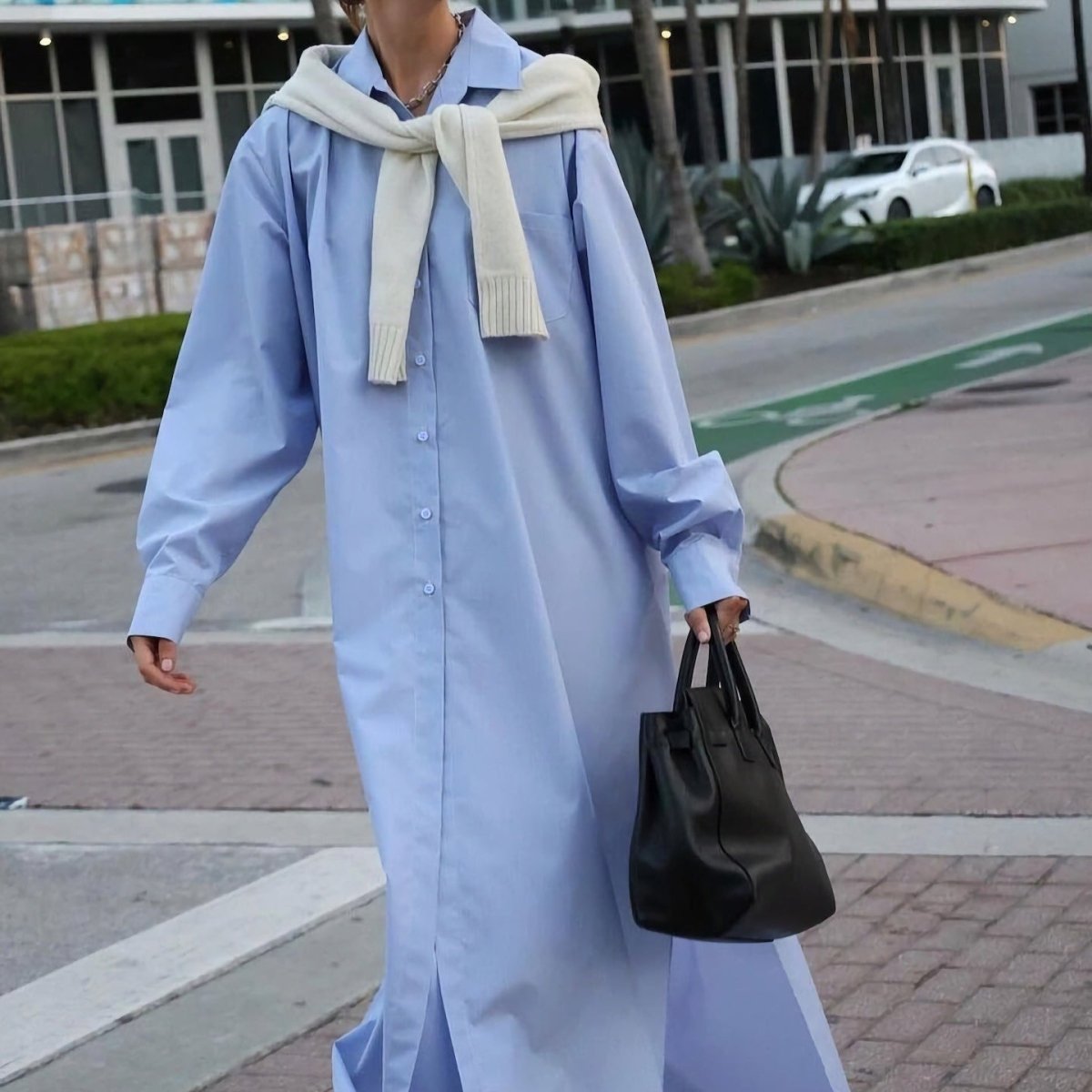 Oversized Shirt Dress with Side Slits(MS332) - Mariam's Collection