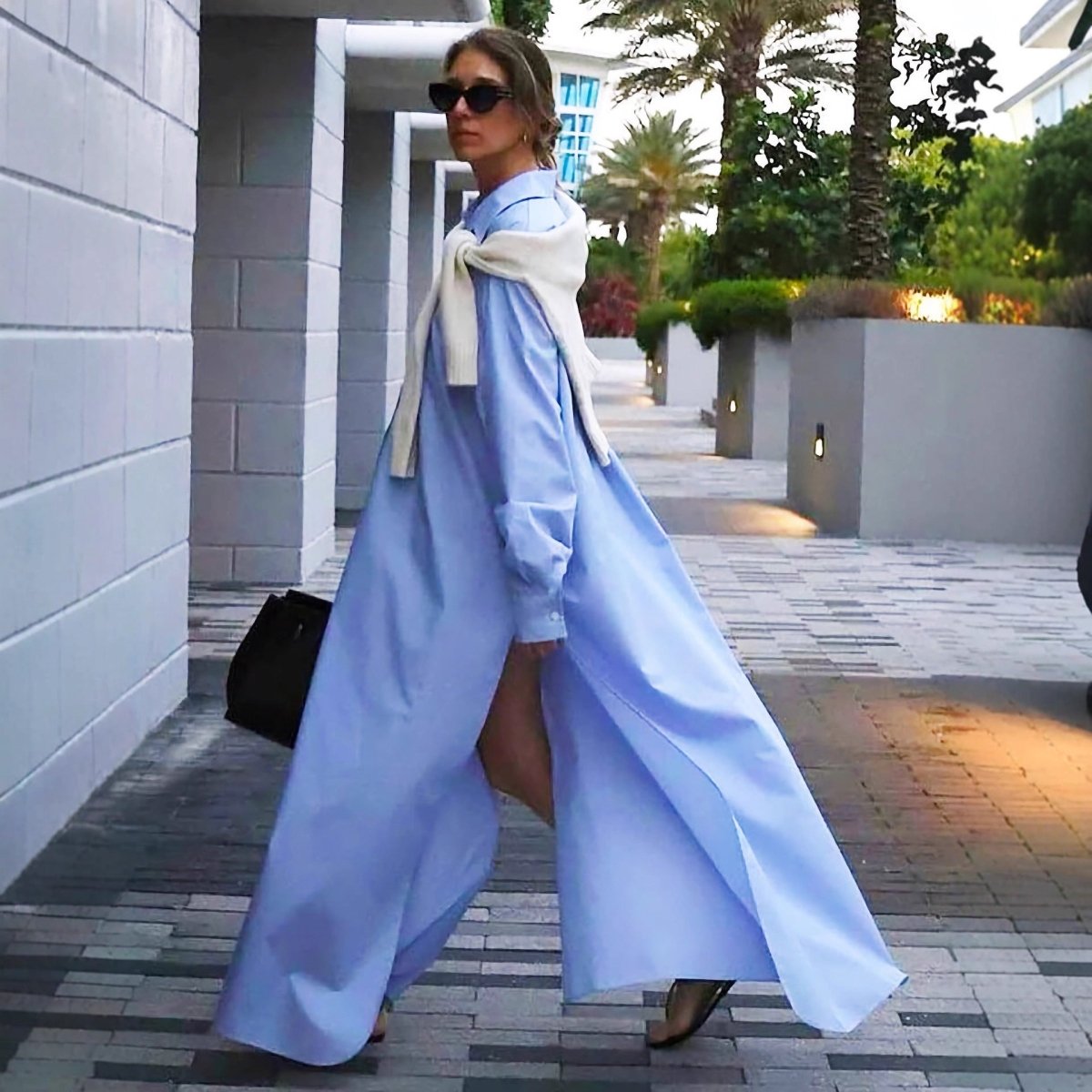 Oversized Shirt Dress with Side Slits(MS332) - Mariam's Collection