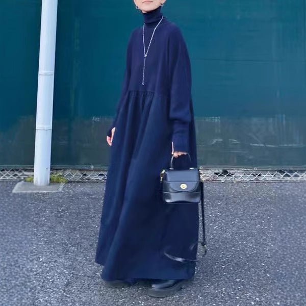 Oversized Turtleneck Maxi Dress | Bubble Sleeve Sweater Dress(MS180) - Mariam's Collection