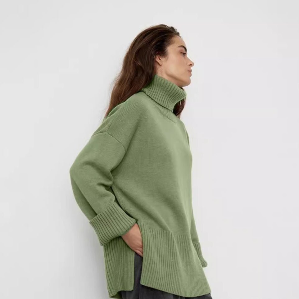 Oversized Turtleneck Sweater with Side Slits(MS251) - Mariam's Collection