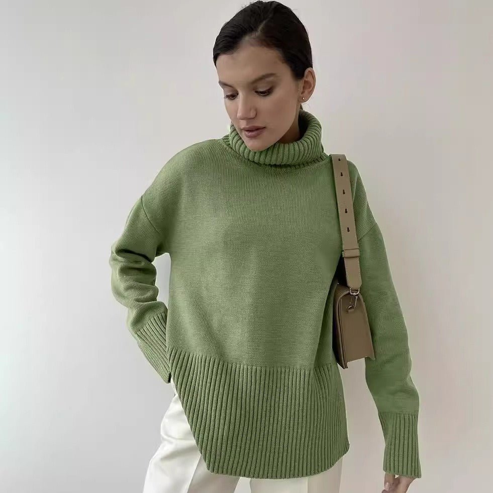 Oversized Turtleneck Sweater with Side Slits(MS251) - Mariam's Collection