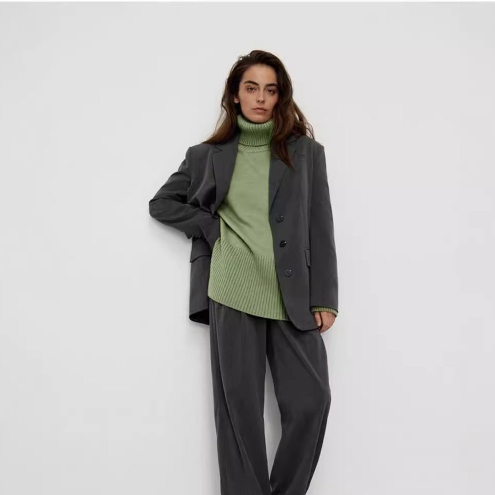 SY32 Mサイズ　カーキ　PANEL BORDER SWEATER Oversized Turtleneck Sweater with Side Slits(MS251)