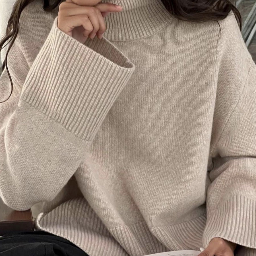 Oversized Turtleneck Sweater with Side Slits(MS251) - Mariam's Collection
