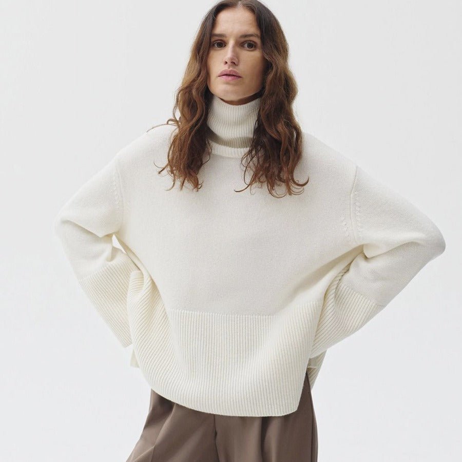 Oversized Turtleneck Sweater with Side Slits(MS251) - Mariam's Collection