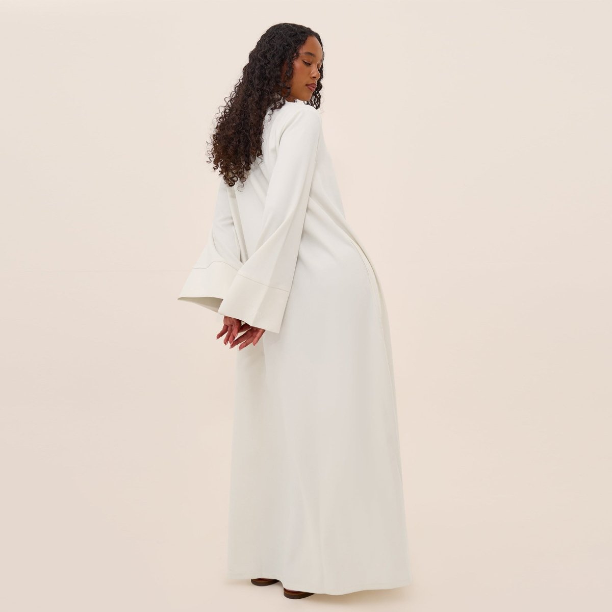 Oversized V - Neck Abaya with Pockets | Solid Color Maxi Dress with Wide Cuffs(MA331) - Mariam's Collection