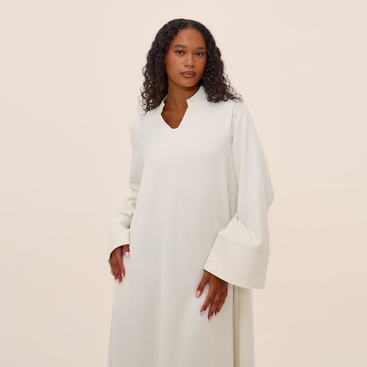 Oversized V-Neck Abaya with Pockets | Solid Color Maxi Dress with