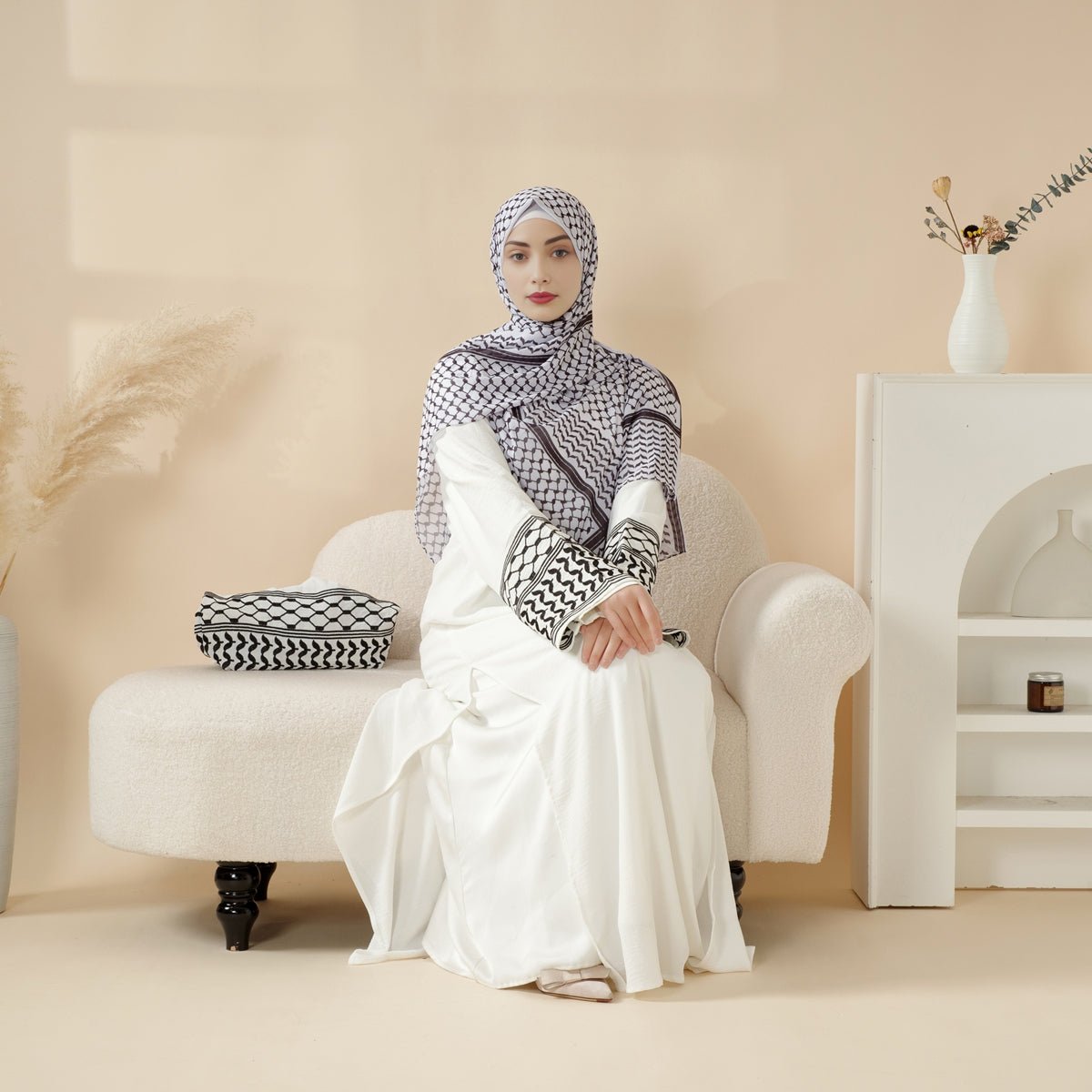 Palestinian Keffiyeh - Inspired Abaya with Matching Crossbody Bag (MA131) - Mariam's Collection