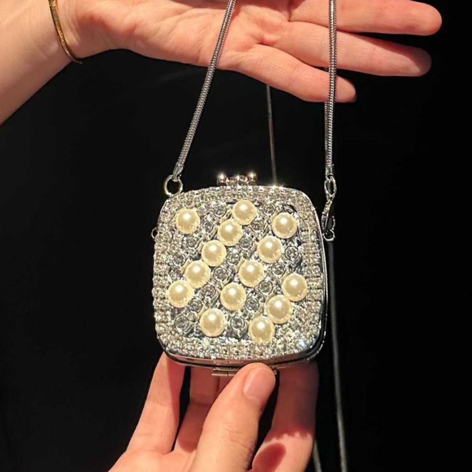 ‌Palm - Sized Diamond Mini Clutch Silver Glamour Gala Bag (MAC281) - Mariam's Collection