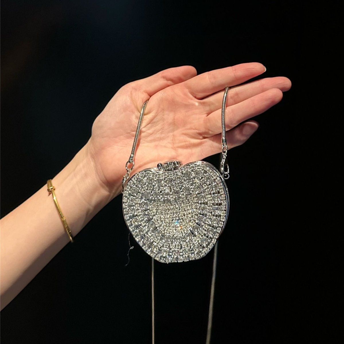 ‌Palm - Sized Diamond Mini Clutch Silver Glamour Gala Bag (MAC281) - Mariam's Collection