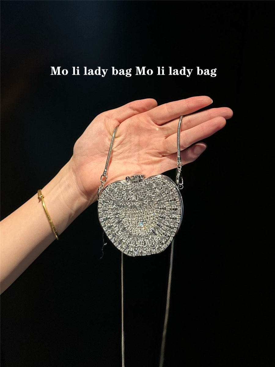 ‌Palm - Sized Diamond Mini Clutch Silver Glamour Gala Bag (MAC281) - Mariam's Collection