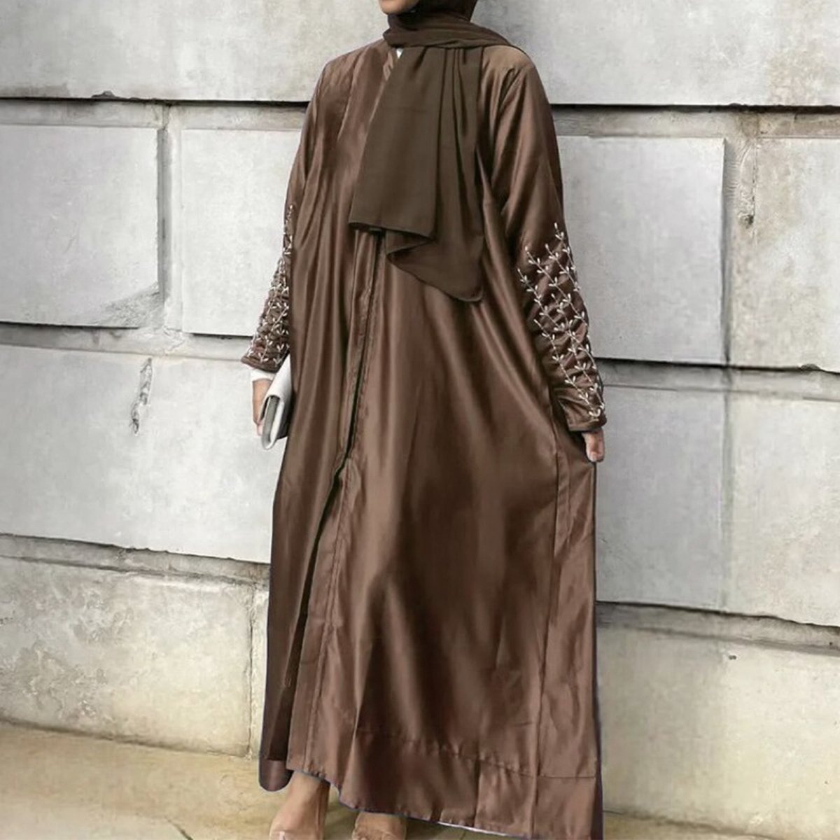 Party Abaya 2 - Piece Set With Solid Colour And Handmade Beads (MOA054) - Mariam's Collection