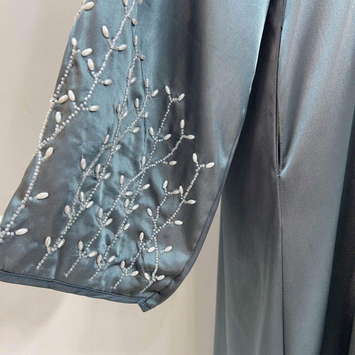 Party Abaya 2 - Piece Set With Solid Colour And Handmade Beads (MOA054) - Mariam's Collection