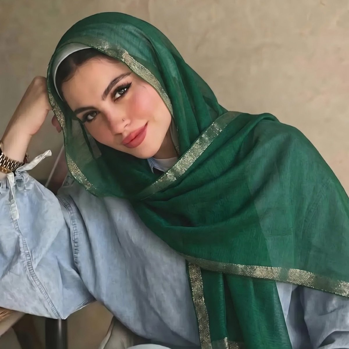Pearl Beaded Gold Border Chiffon Hijab Shawl(MH236) - Mariam's Collection