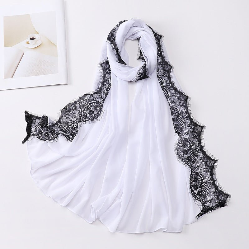 Pearl Chiffon Hijab with Lace Trim(MH218) - Mariam's Collection