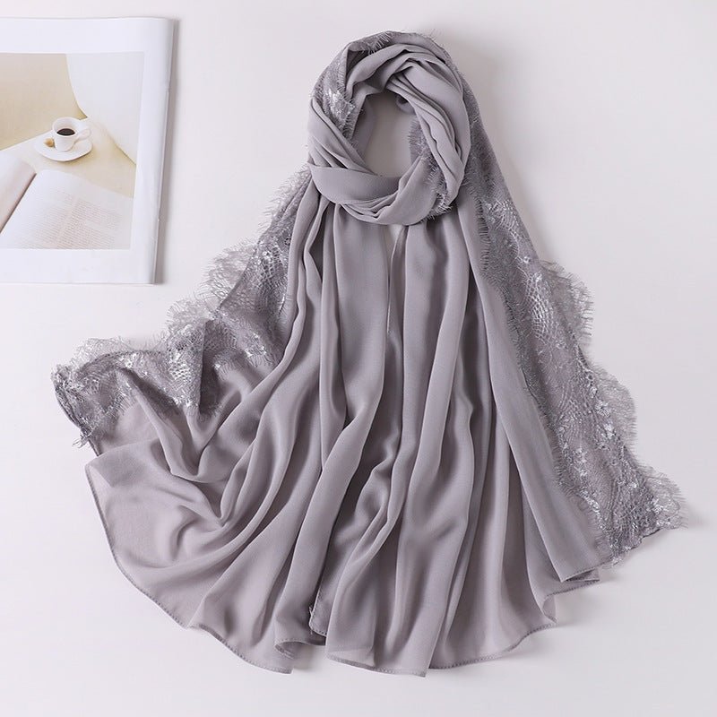 Pearl Chiffon Hijab with Lace Trim(MH218) - Mariam's Collection