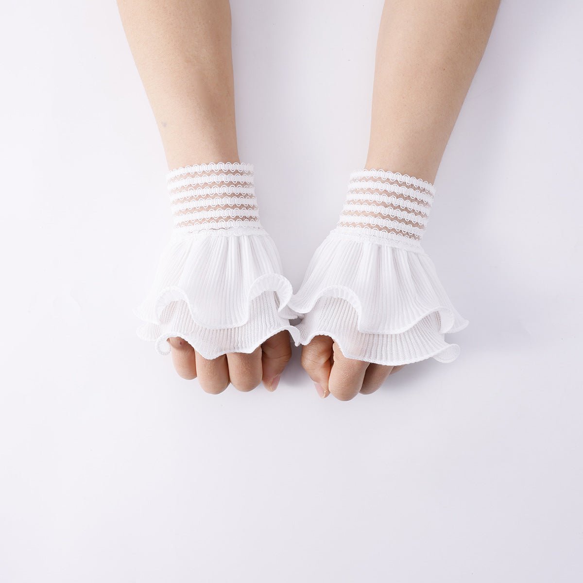 Double ruffle detachable cuff accessories with romantic pearl trim
