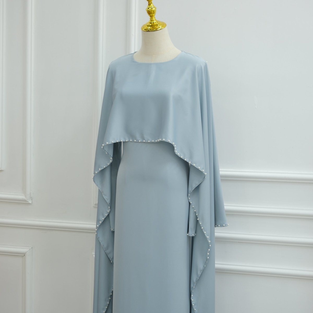 Pearl Embellished Kaftan Abaya | Luxury Cape Sleeve Maxi Dress(MA382) - Mariam's Collection