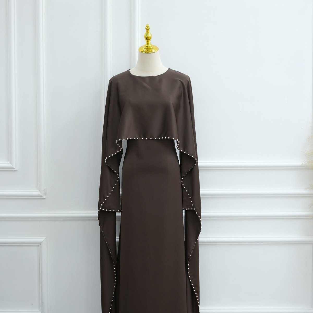 Pearl Embellished Kaftan Abaya | Luxury Cape Sleeve Maxi Dress(MA382) - Mariam's Collection
