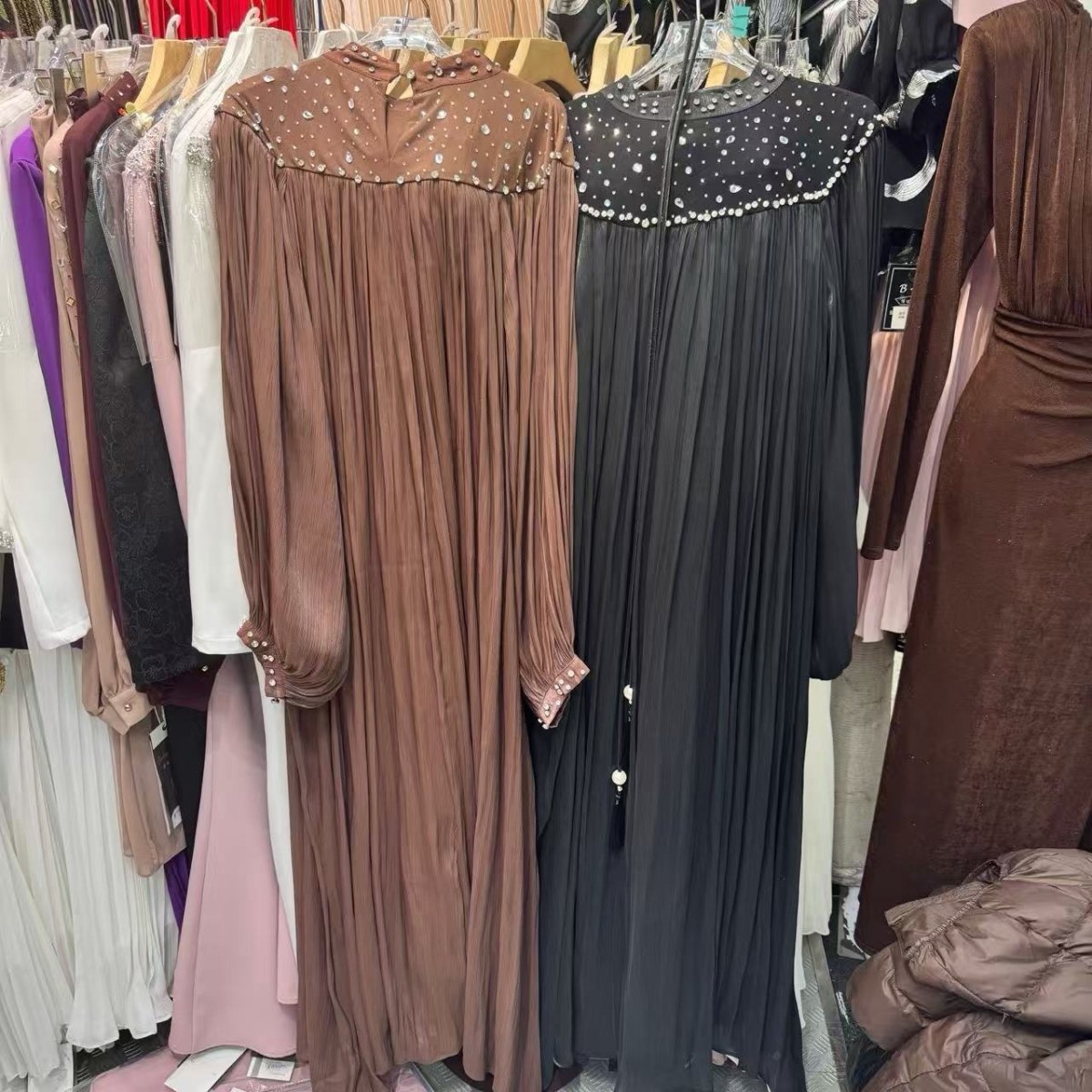Pearl Embellished Yoke Maxi Dress(MS385) - Mariam's Collection