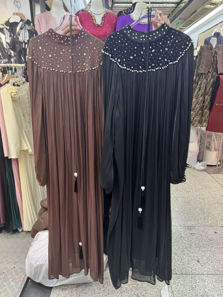 Pearl Embellished Yoke Maxi Dress(MS385) - Mariam's Collection