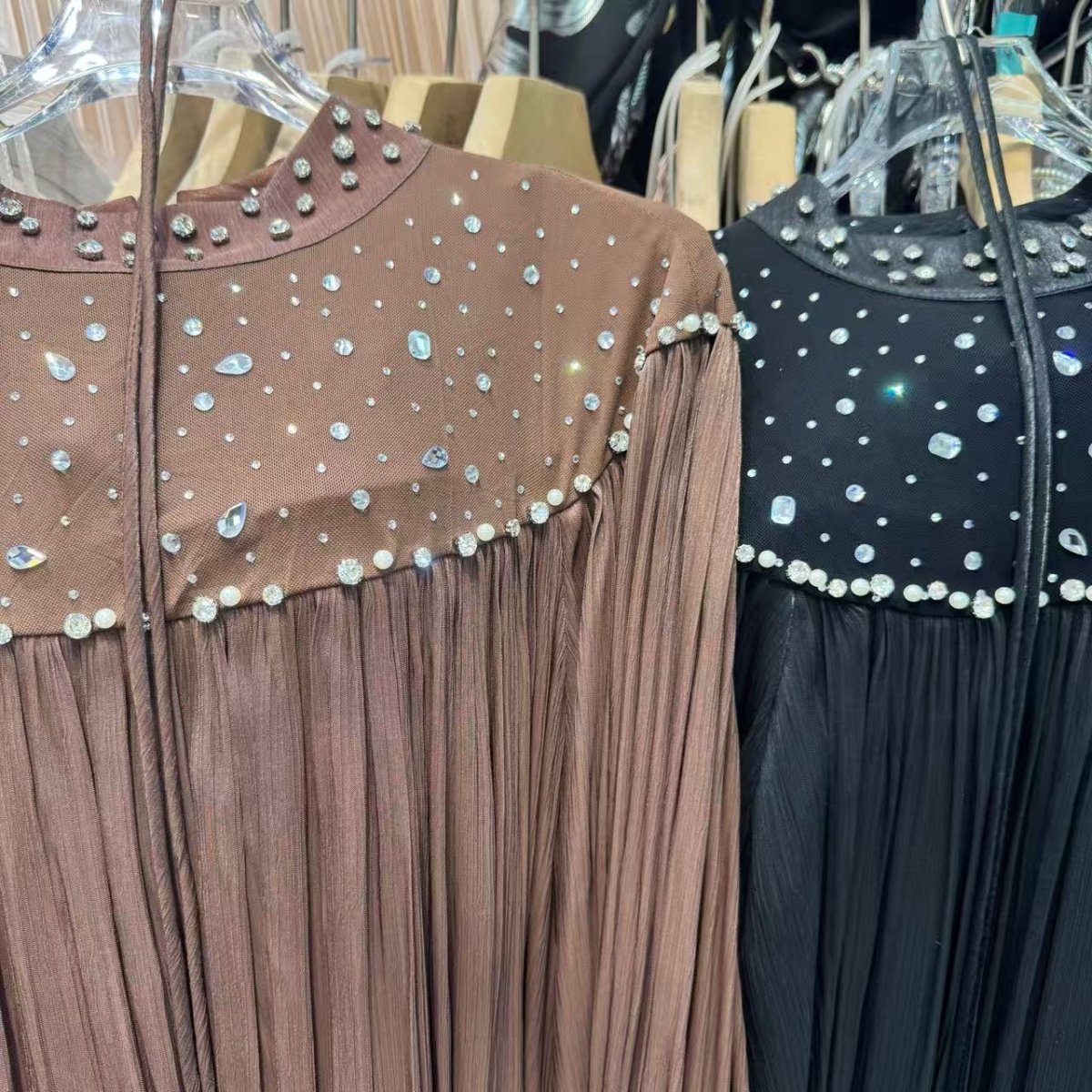 Pearl Embellished Yoke Maxi Dress(MS385) - Mariam's Collection