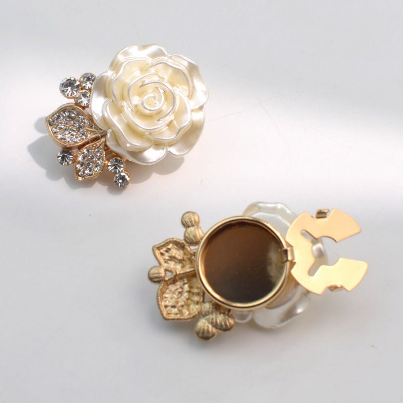 Pearl Rose Button Covers | Rhinestone Leaf Decorative Clips(MAC360) - Mariam's Collection
