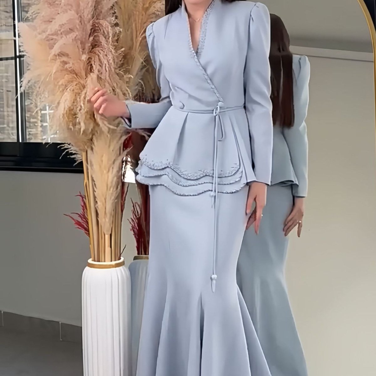 Pearl - Trimmed Blazer & Skirt Set(MS249) - Mariam's Collection