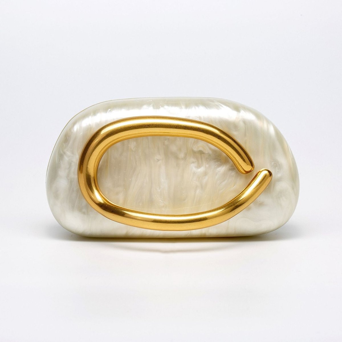 Pearlized Acrylic Gold - Tone Ring Handle Evening Bag - Wedding Banquet Shoulder Messenger Purse. (MAC250) - Mariam's Collection