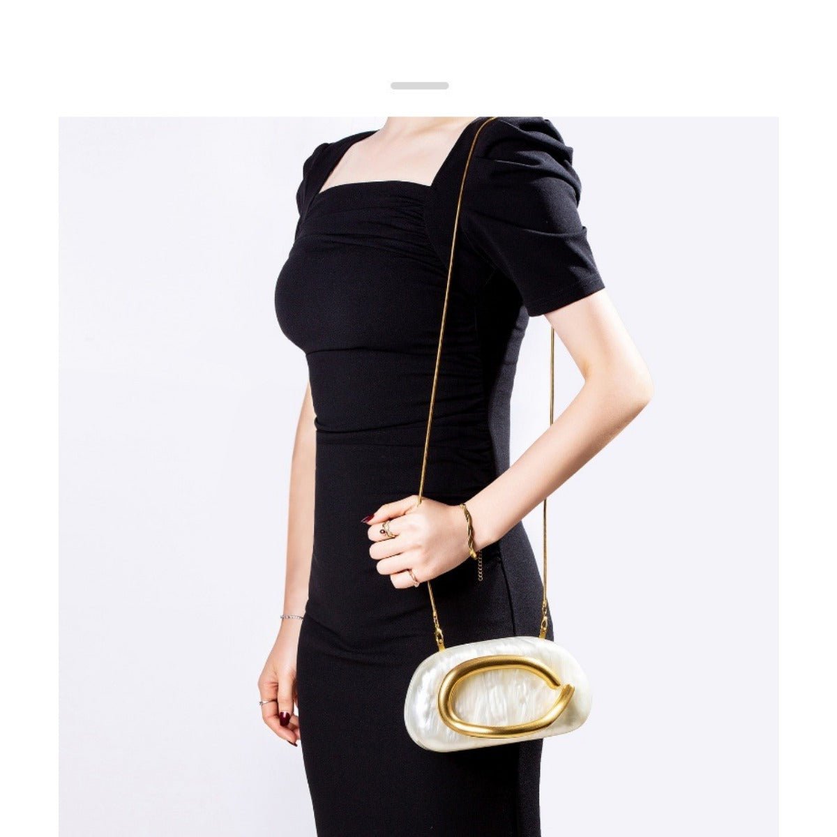 Pearlized Acrylic Gold - Tone Ring Handle Evening Bag - Wedding Banquet Shoulder Messenger Purse. (MAC250) - Mariam's Collection