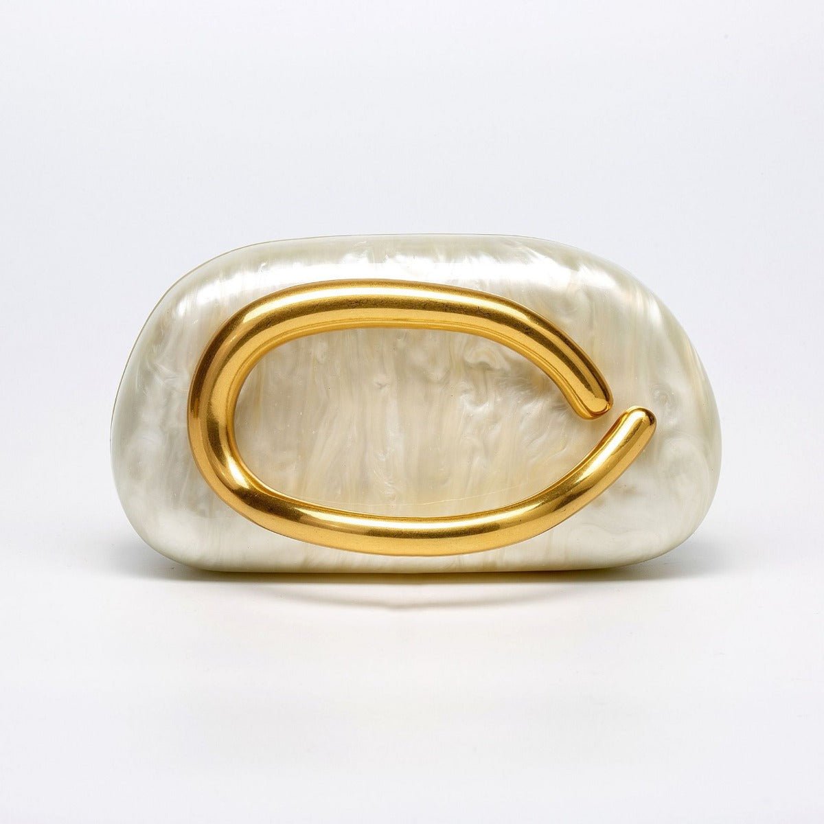 Pearlized Acrylic Gold - Tone Ring Handle Evening Bag - Wedding Banquet Shoulder Messenger Purse. (MAC250) - Mariam's Collection