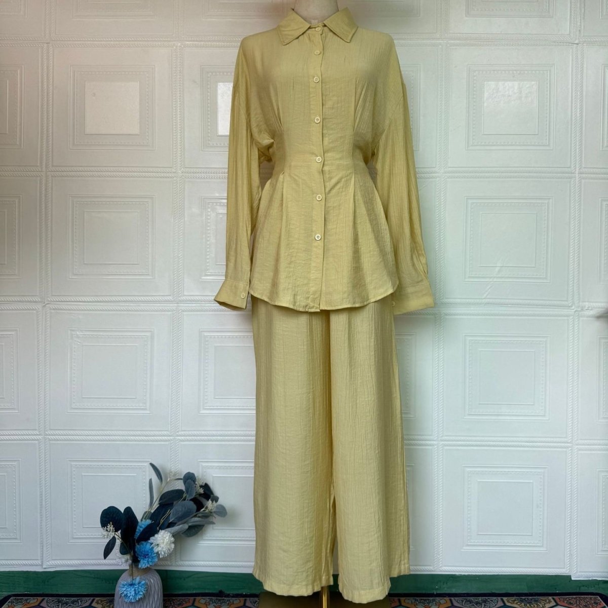 Peplum Shirt & Wide-Leg Trousers Co-ord Set(MS481) - Mariam's Collection