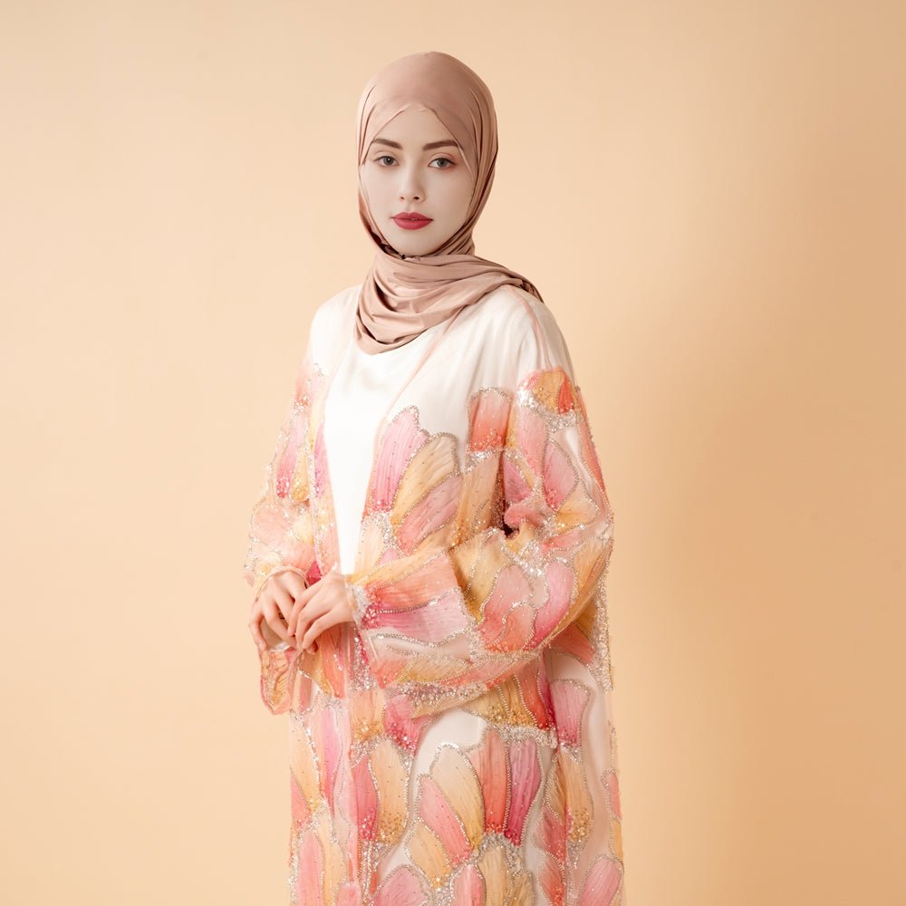 Petal Glow Hand - Embroidered Open Abaya — Secret Garden Series (MOA295) - Mariam's Collection