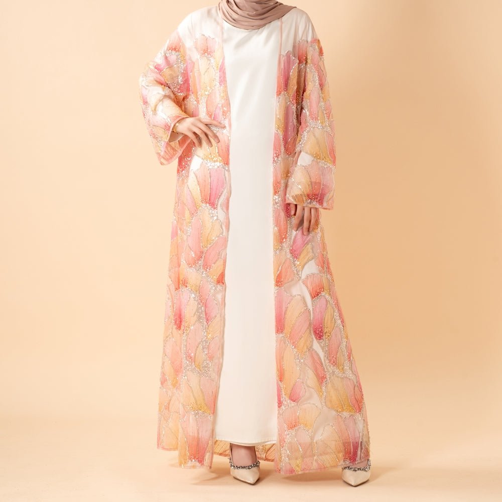 Petal Glow Hand - Embroidered Open Abaya — Secret Garden Series (MOA295) - Mariam's Collection