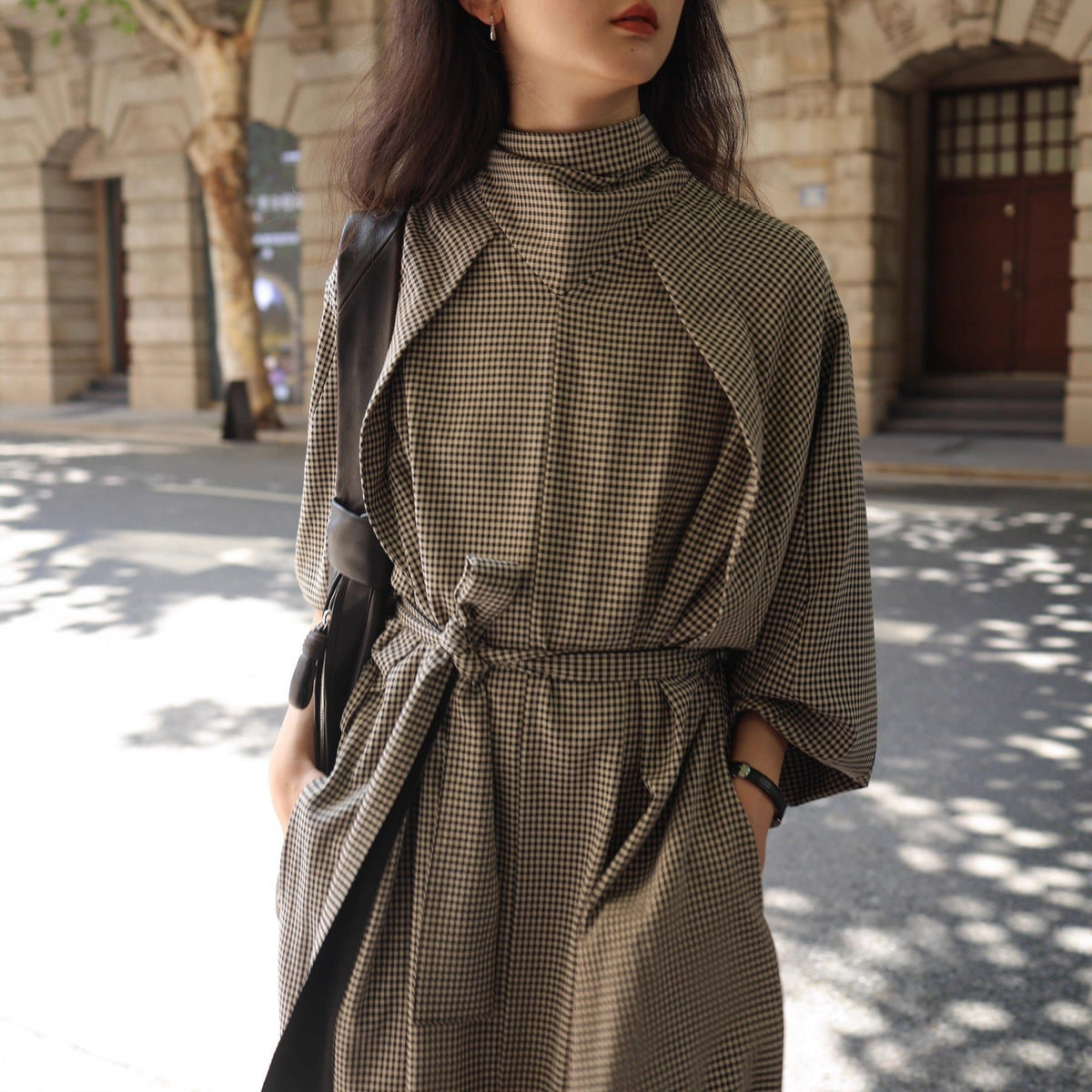 Plaid Belted Trench Dress(MS552) - Mariam's Collection