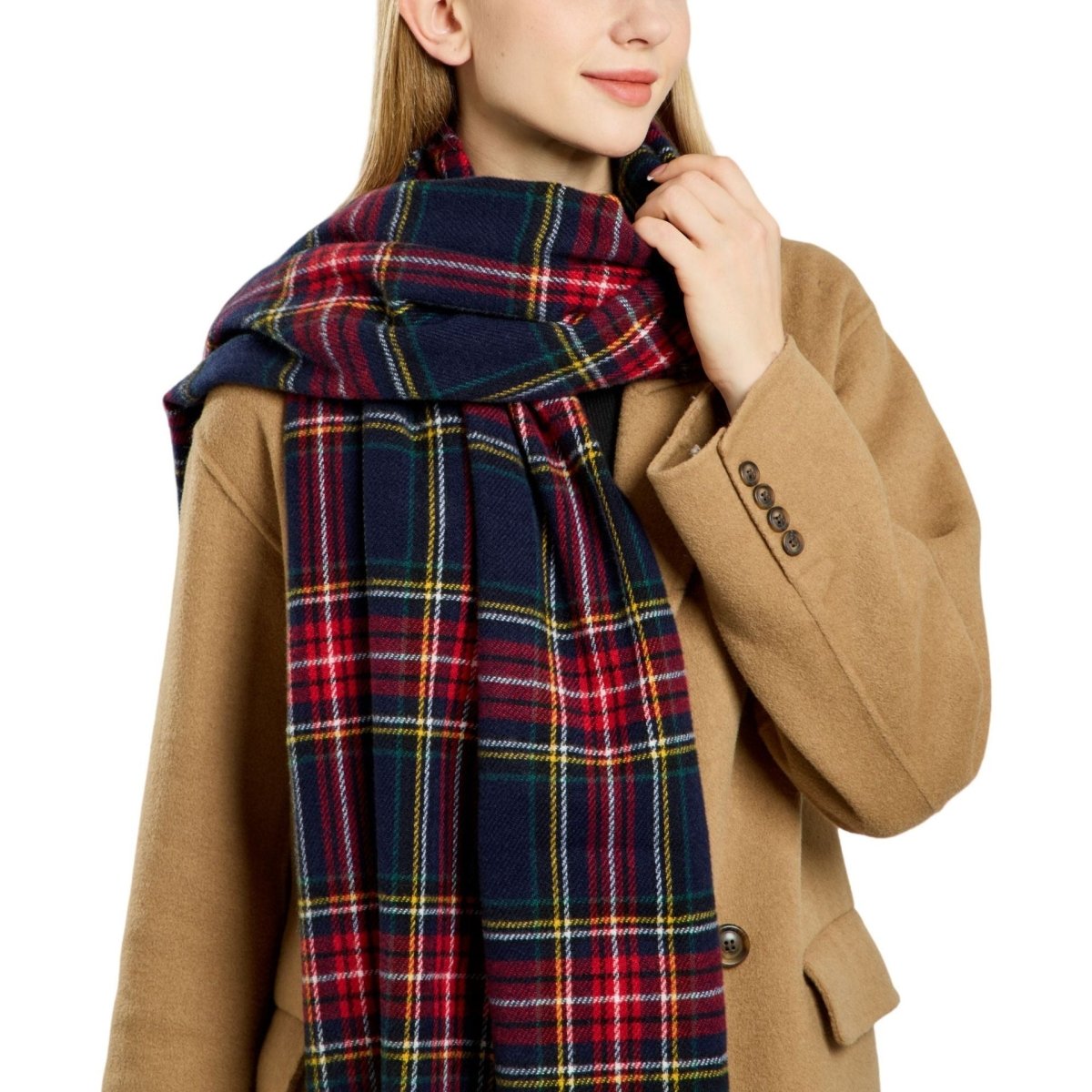 Plaid Fringe Scarf Faux Wool Warm Winter Fashion Accessory (MAC332) - Mariam's Collection