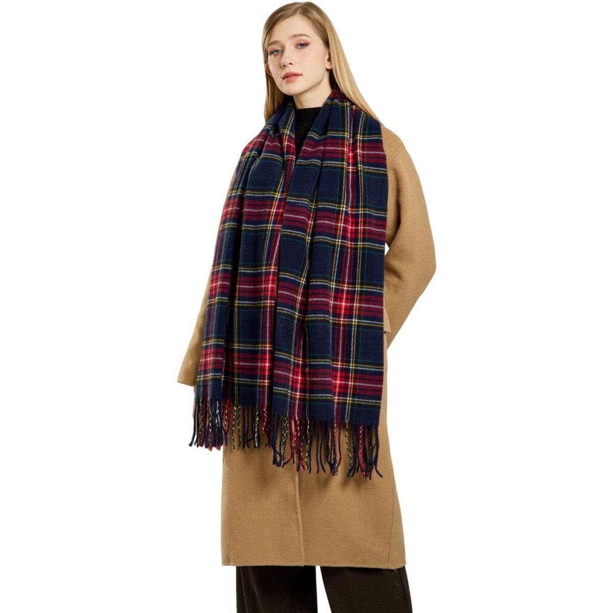 Plaid Fringe Scarf Faux Wool Warm Winter Fashion Accessory (MAC332) - Mariam's Collection
