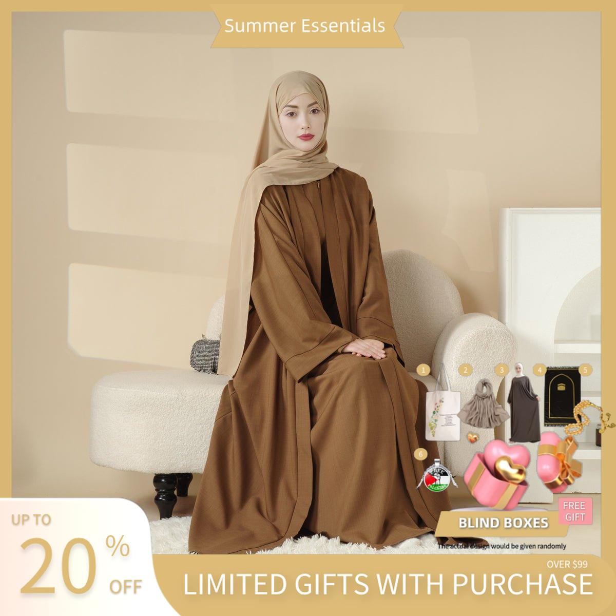 Plain Linen Abaya 3 - Piece Set (MOA016) - Mariam's Collection