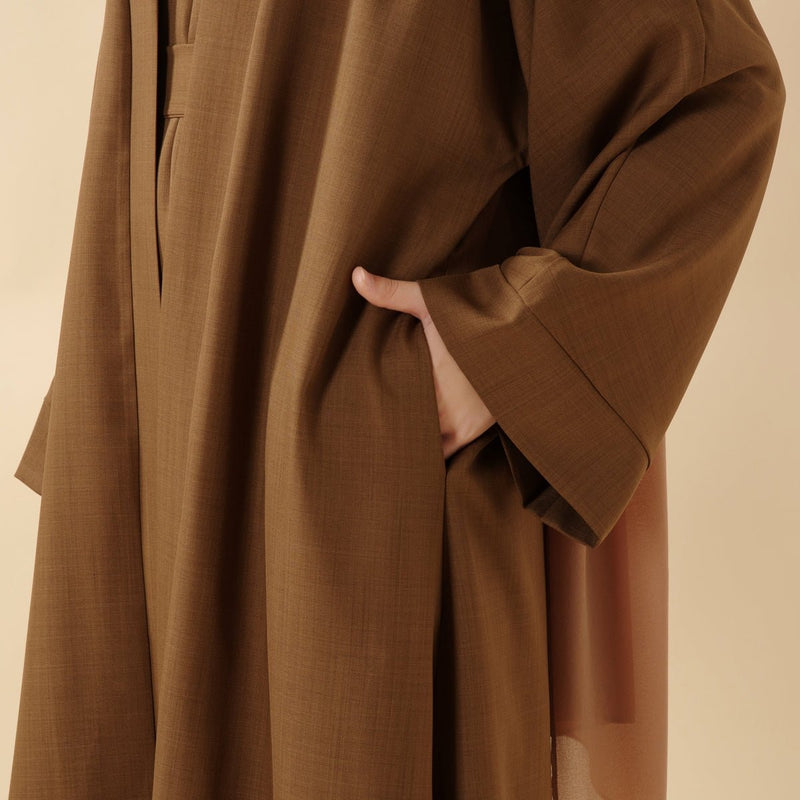 Plain Linen Abaya 3 - Piece Set (MOA016) - Mariam's Collection