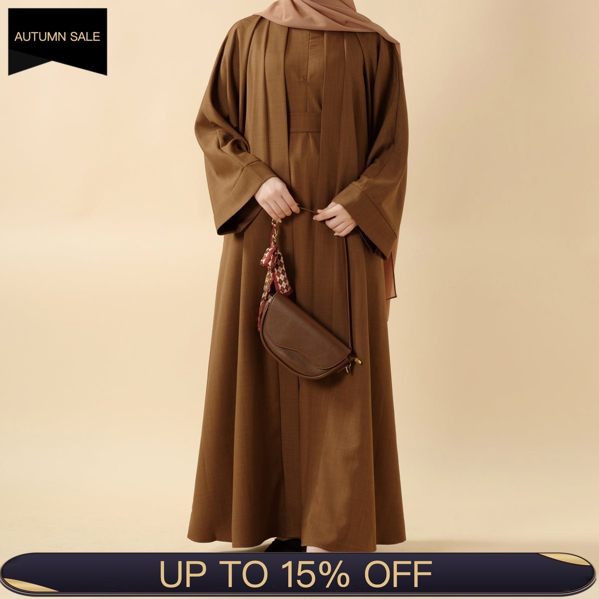 Plain Linen Abaya 3 - Piece Set (MOA016) - Mariam's Collection
