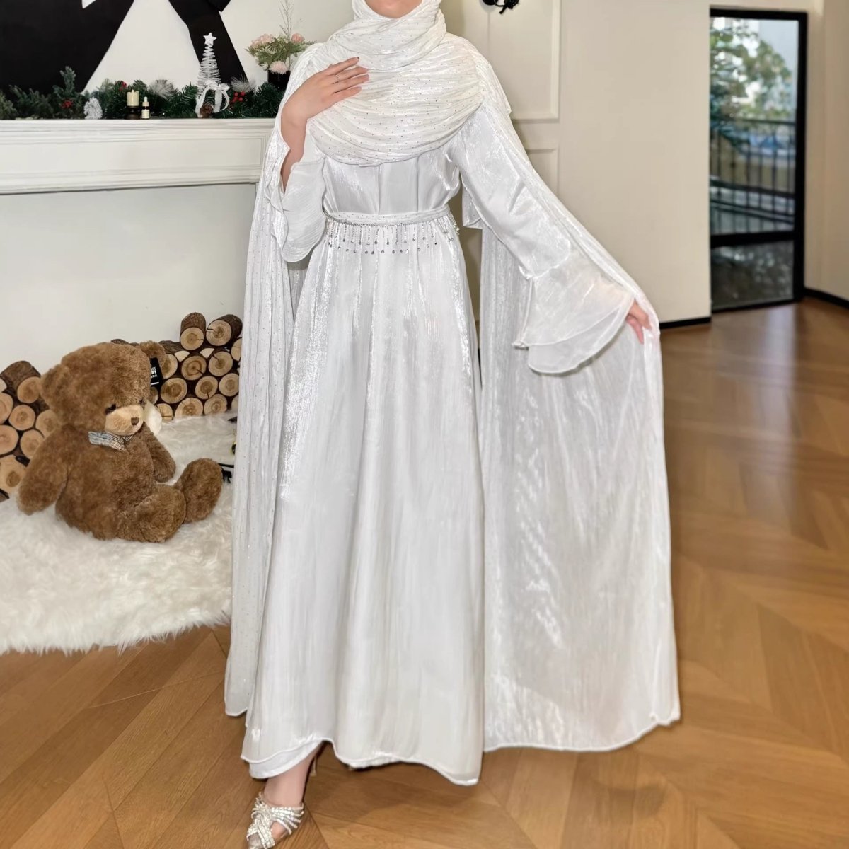 Pleated Cape Sleeve Abaya Maxi Dress(MA430) - Mariam's Collection