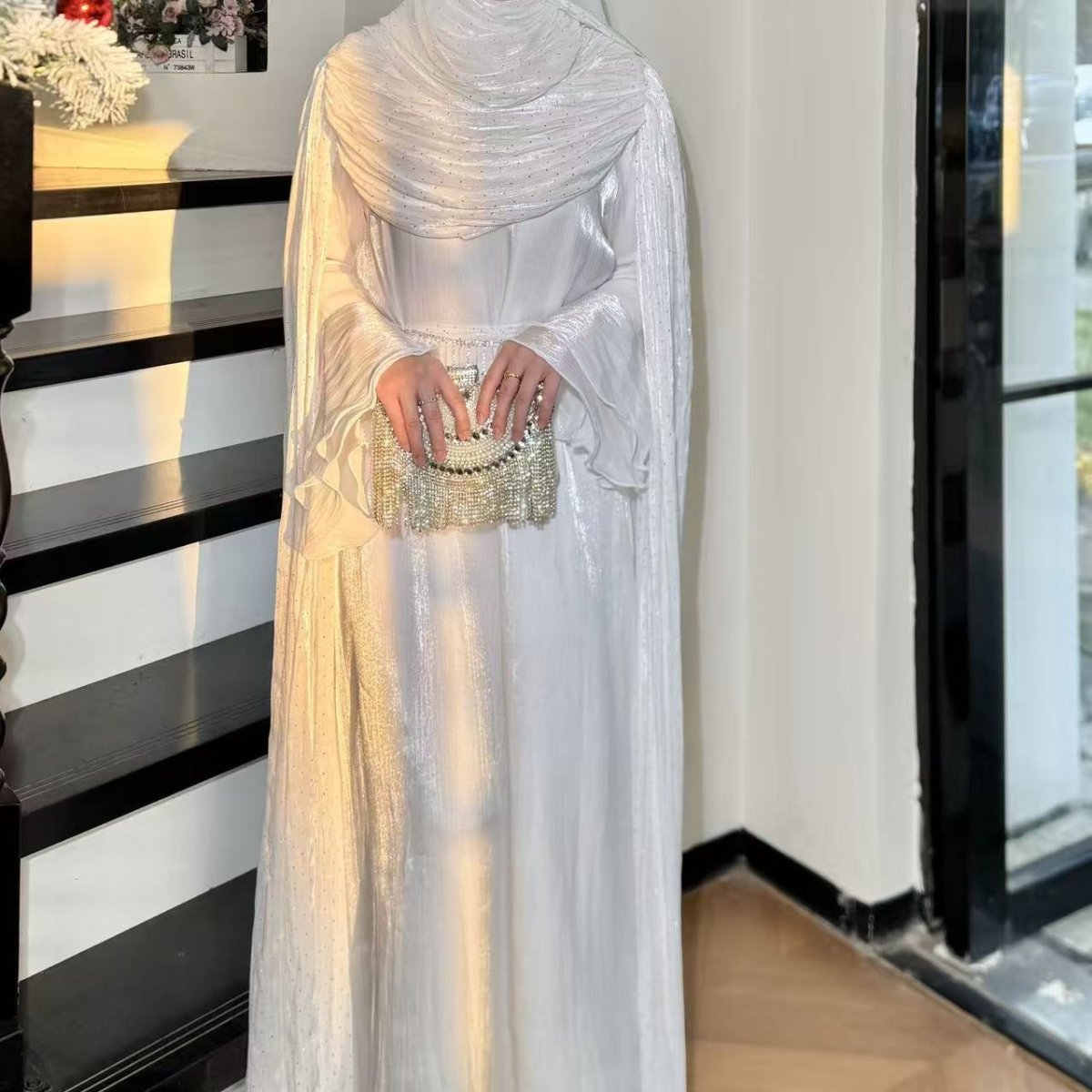 Pleated Cape Sleeve Abaya Maxi Dress(MA430) - Mariam's Collection