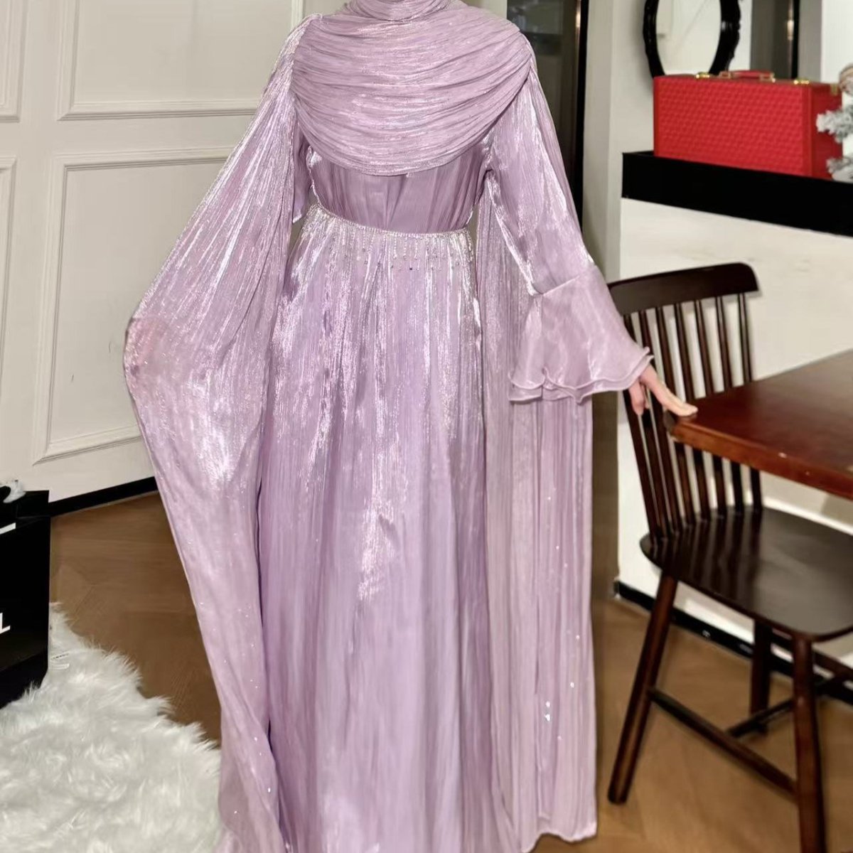 Pleated Cape Sleeve Abaya Maxi Dress(MA430) - Mariam's Collection