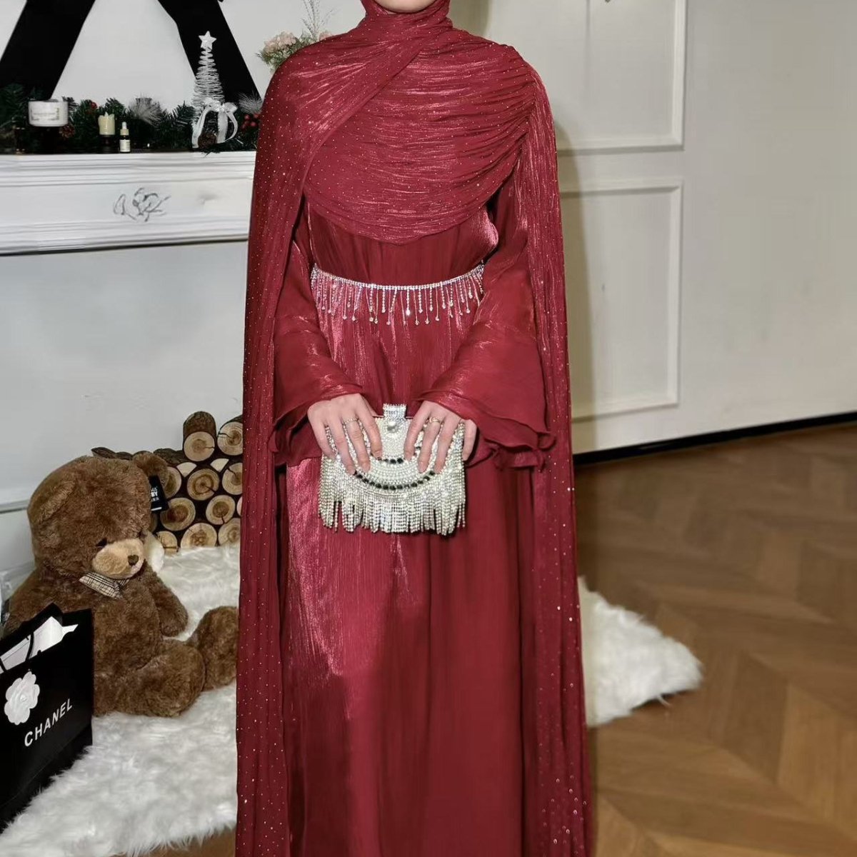 Pleated Cape Sleeve Abaya Maxi Dress(MA430) - Mariam's Collection