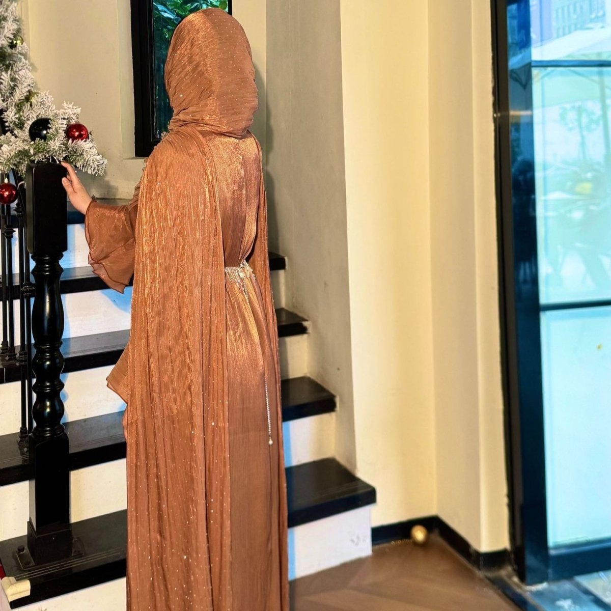 Pleated Cape Sleeve Abaya Maxi Dress(MA430) - Mariam's Collection