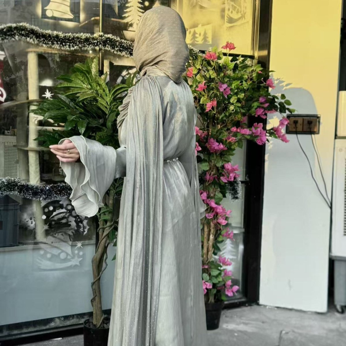 Pleated Cape Sleeve Abaya Maxi Dress(MA430) - Mariam's Collection