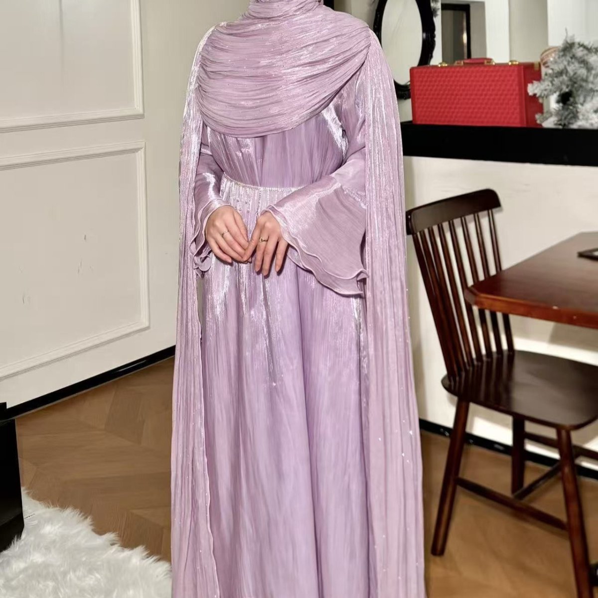 Pleated Cape Sleeve Abaya Maxi Dress(MA430) - Mariam's Collection