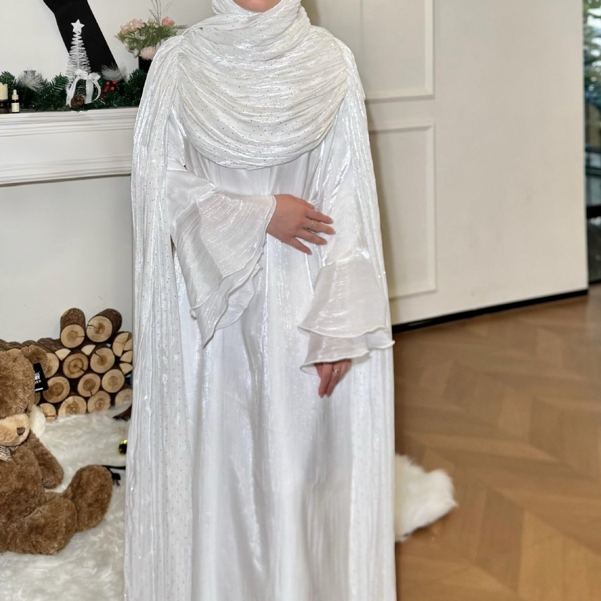 Pleated Cape Sleeve Abaya Maxi Dress(MA430) - Mariam's Collection