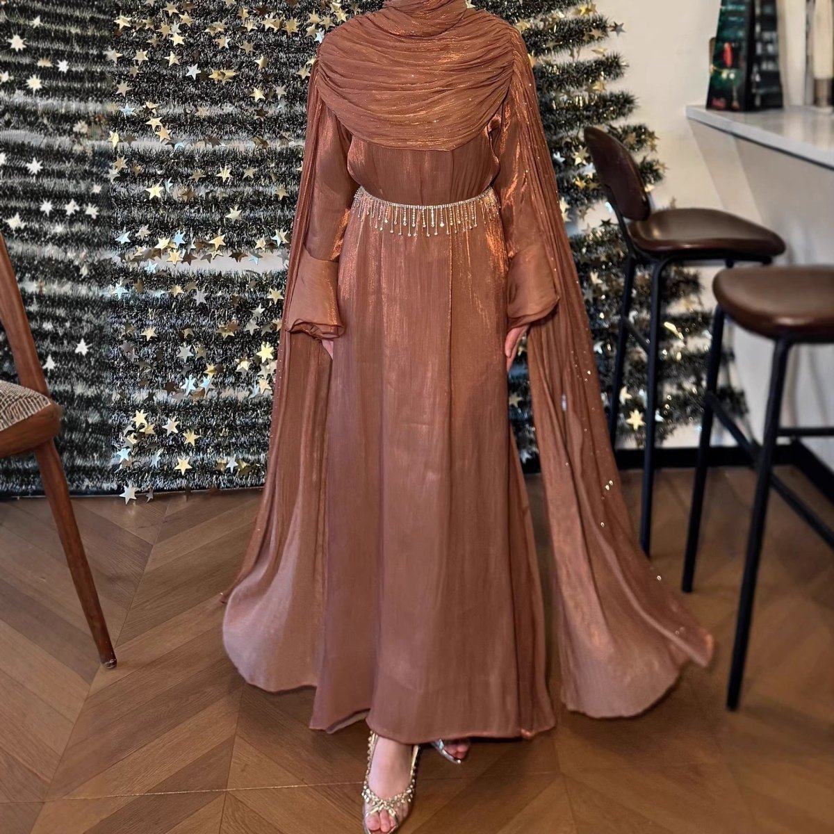 Pleated Cape Sleeve Abaya Maxi Dress(MA430) - Mariam's Collection