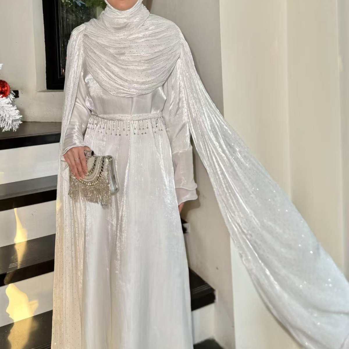 Pleated Cape Sleeve Abaya Maxi Dress(MA430) - Mariam's Collection