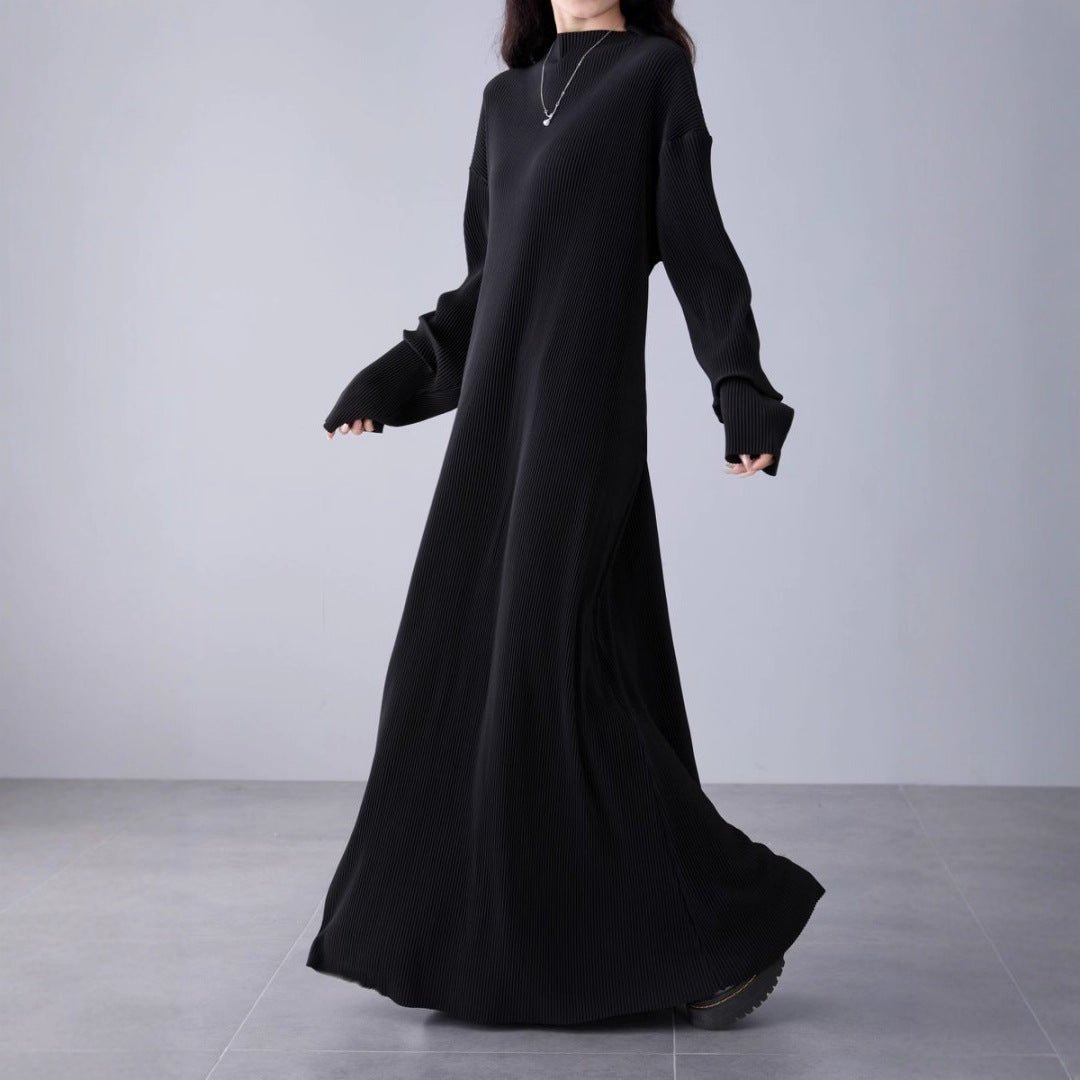 Pleated Knit Maxi Dress | Mock Neck Oversized Sweater Dress(MA370) - Mariam's Collection
